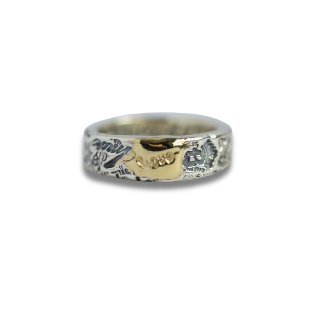 *Custom Made* R380 Passion Graffiti Ring With 1 Spot 18K Gold Overlay