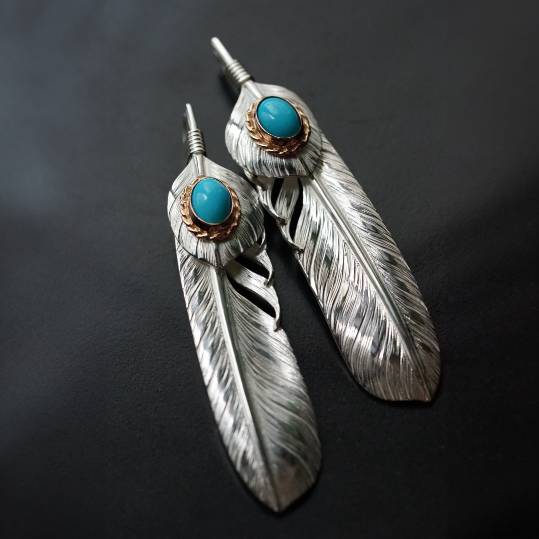 Albatory Top Silver 18K RG Cup Silver Feather L W/Turquoise