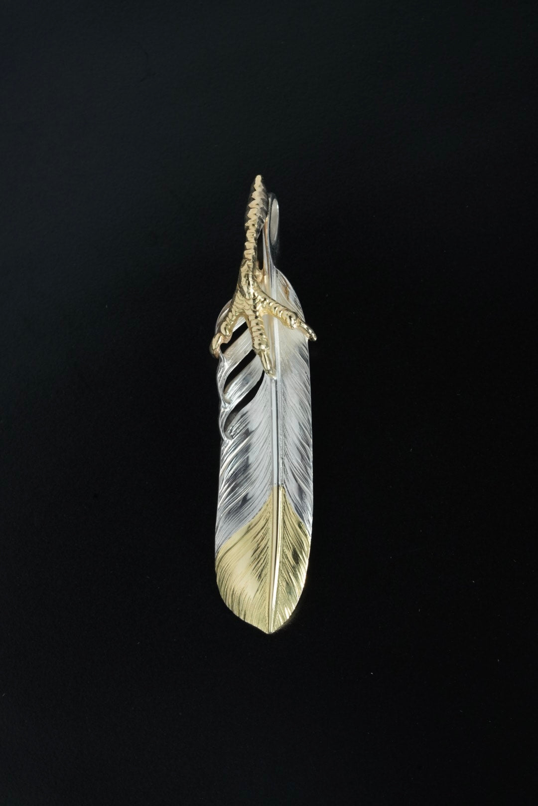 Albatory 18K Gold Claw Tip Gold Feather Pendant L