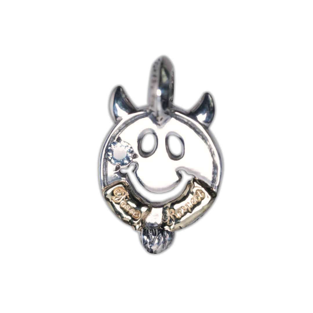 C367 Happy Face With Horns and Beard Charm w/ 4mm Stone w/ 2 Spots 18K Gold Overlay