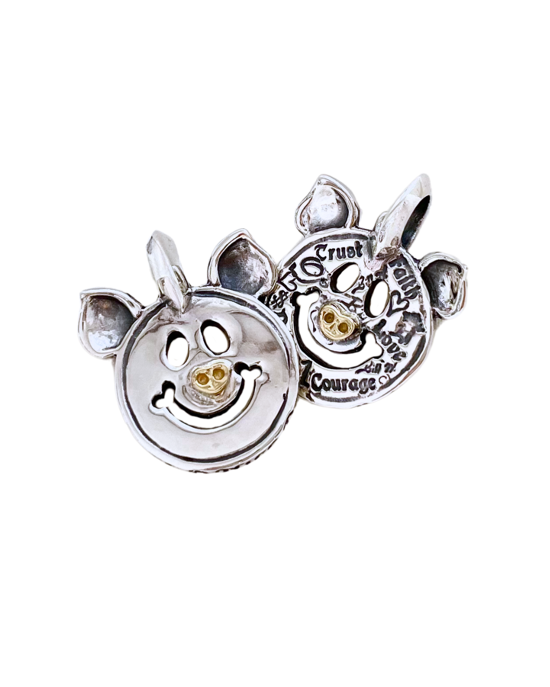C382GRC Graffiti Happy Face Charm with Pig Ears w/18K Gold on Nose