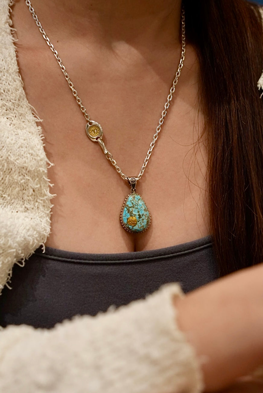 Silver Dollar Craft 18K Gold Point Morenci Turquoise Pendant