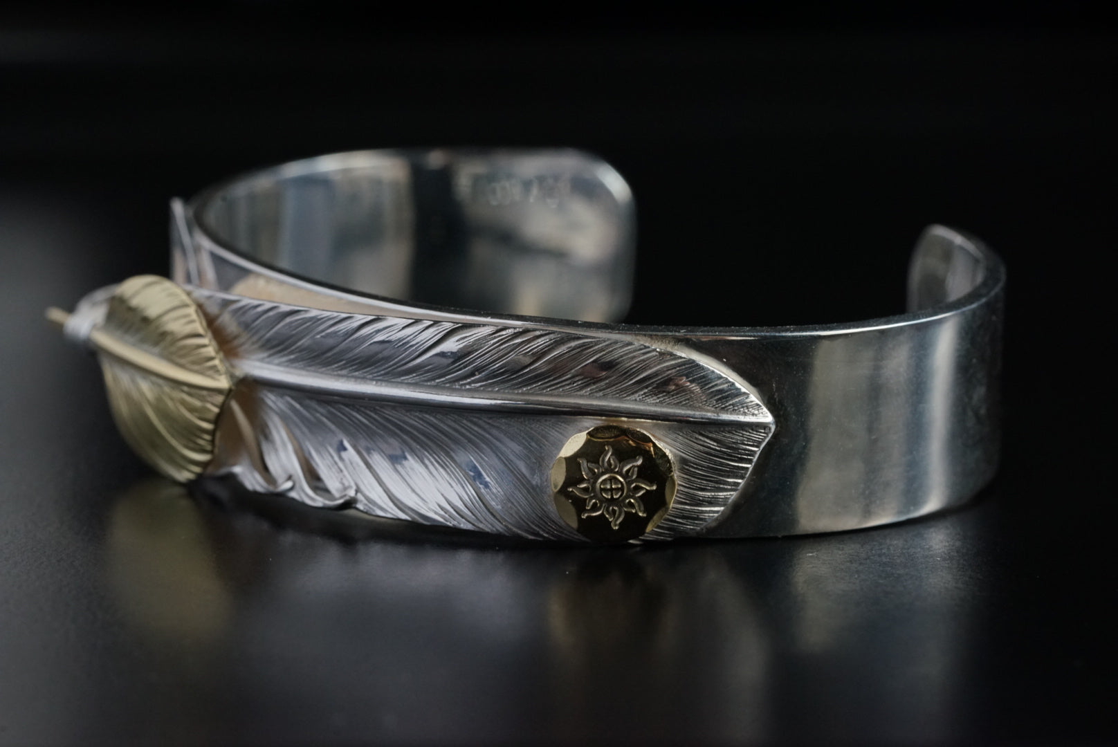Albatory Silver Wheel 18K Top Gold 18K Gold Point Feather Bangle