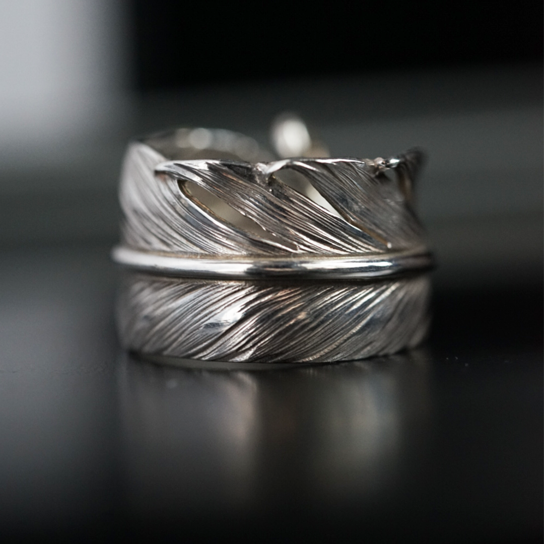 Albatory 18K Gold Point Silver Feather Ring