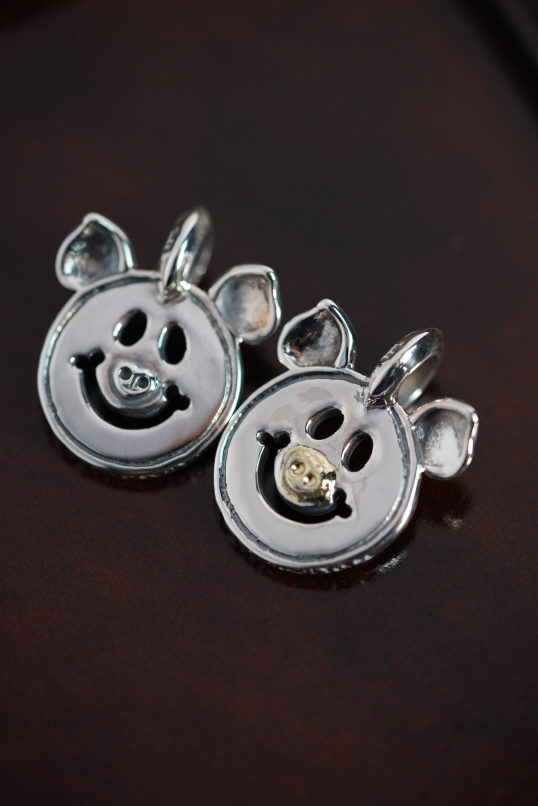C382C Happy Face Charm with Pig Ears w/18K Gold Overlay on Nose