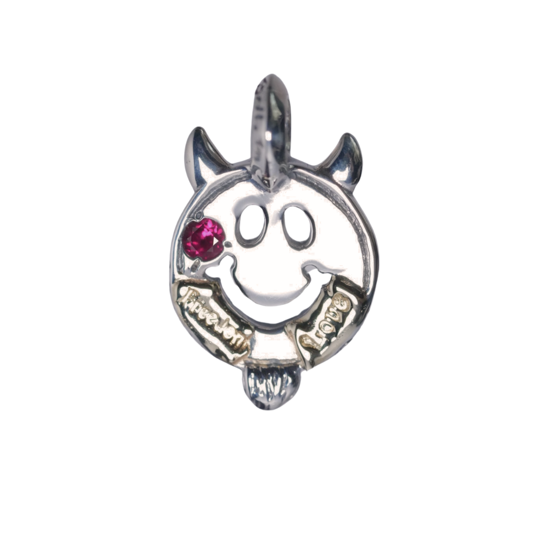 C367 Happy Face With Horns and Beard Charm w/ 4mm Stone w/ 2 Spots 18K Gold Overlay