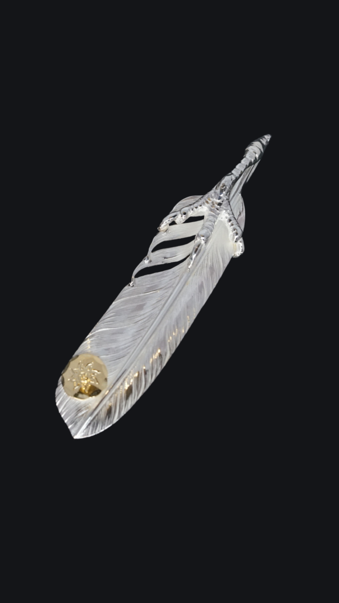 Albatory Silver Claw 18K Gold Point Feather Pendant L