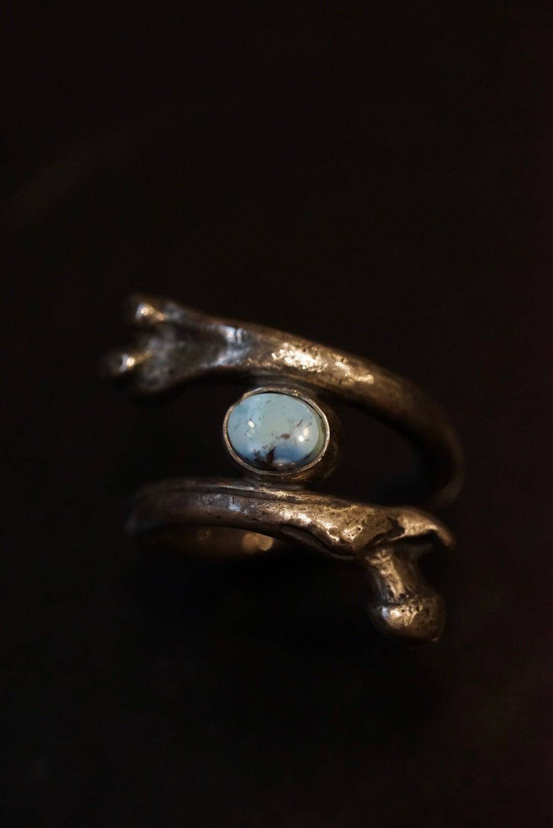 Nine Metal Double Bone Ring w/ Golden Hills Turquoise
