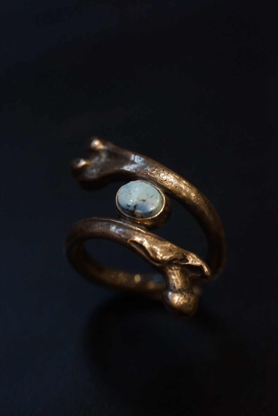 Nine Metal Double Bone Ring w/ Golden Hills Turquoise