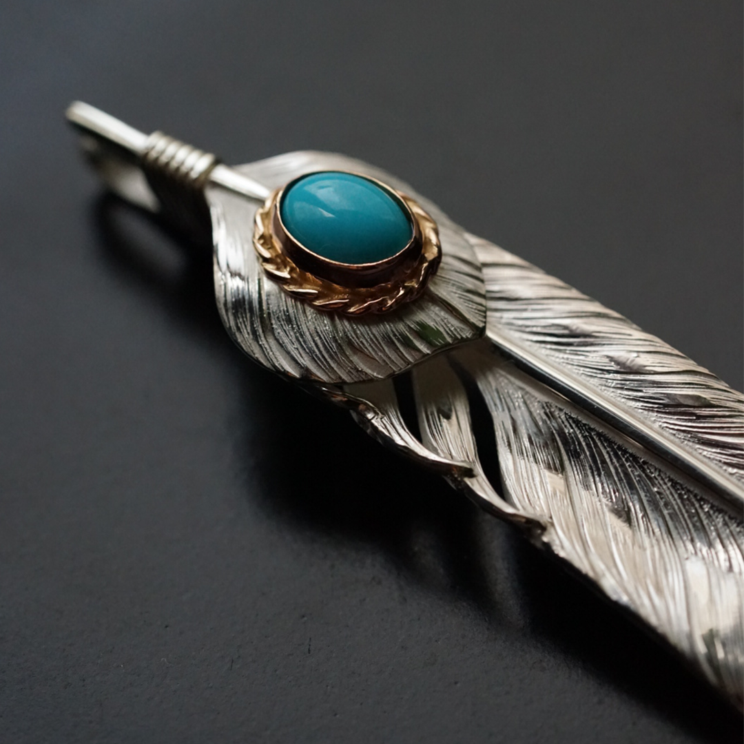 Albatory Top Silver 18K RG Cup Silver Feather L W/Turquoise