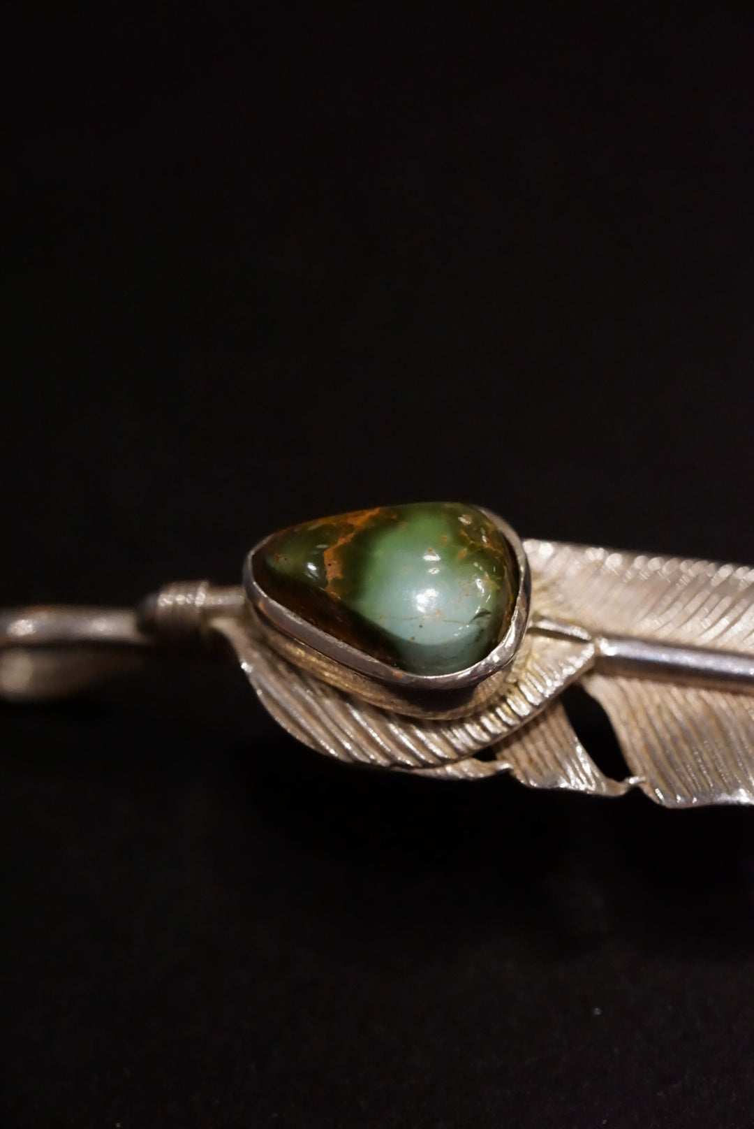 Silver Dollar Craft Top Silver Feather Pendant w/ Royston Turquoise