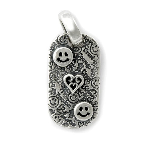 DT649 Graffiti with 2 Happy Faces and Tribal Heart Dog Tag