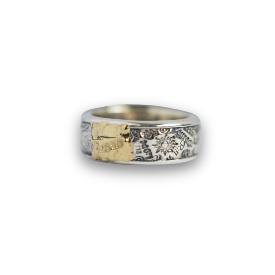 *Custom Made* R379C Banded Graffiti Ring With 1 Spot 18K Gold Overlay