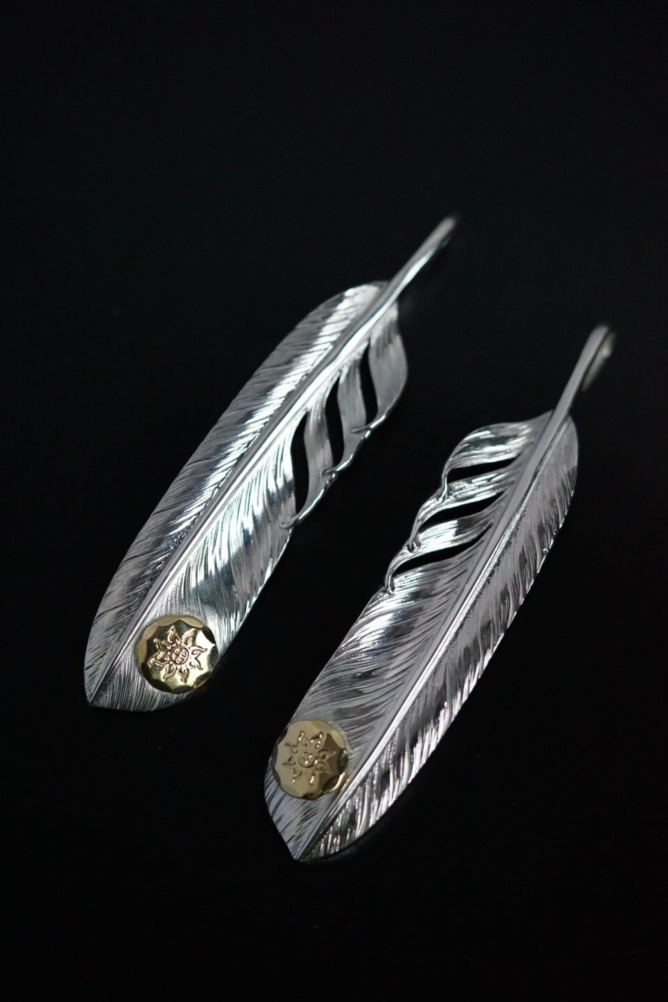 Albatory 18K Gold point Silver Feather Pendant L