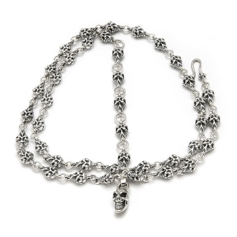 N881 Small Double Skull With Skull Fob Necklace
