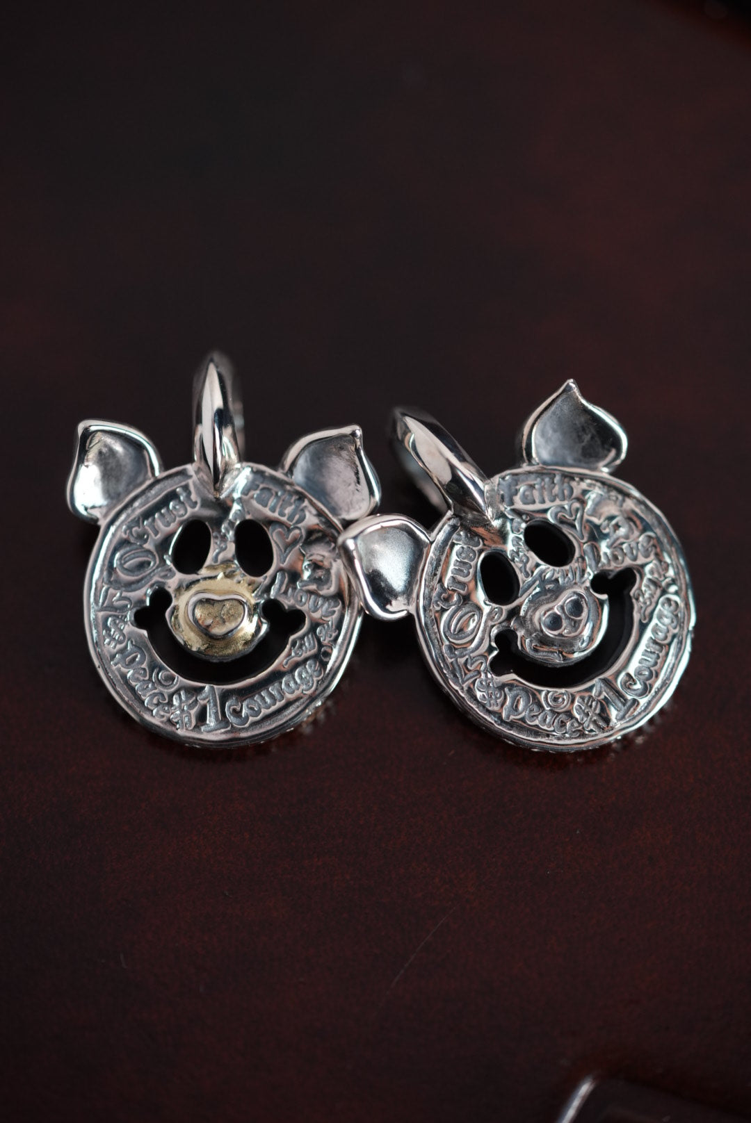 C382GRC Happy Face Charm with Pig Ears w/18K Gold Overlay on Nose