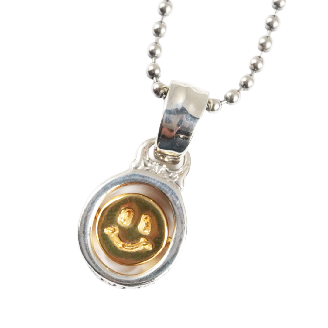 C391YGP Rotating Peace/Happy Face 18K Yellow Gold Plated Charm With Ball Chain