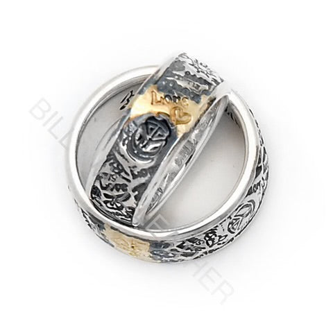 R379PR Banded Graffiti Ring with 18K Solder and Love Stamp