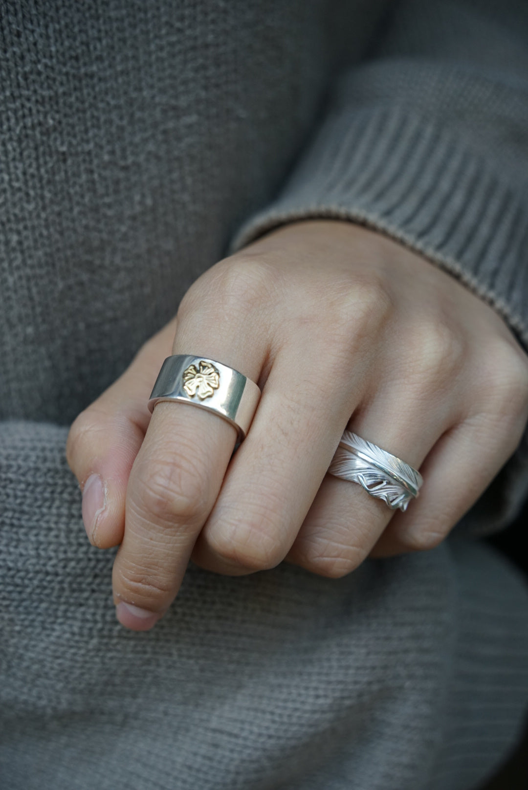 925 Silver Feather Ring S