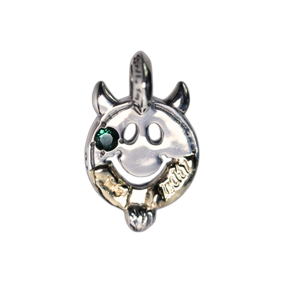 C367 Happy Face With Horns and Beard Charm w/ 4mm Stone w/ 2 Spots 18K Gold Overlay