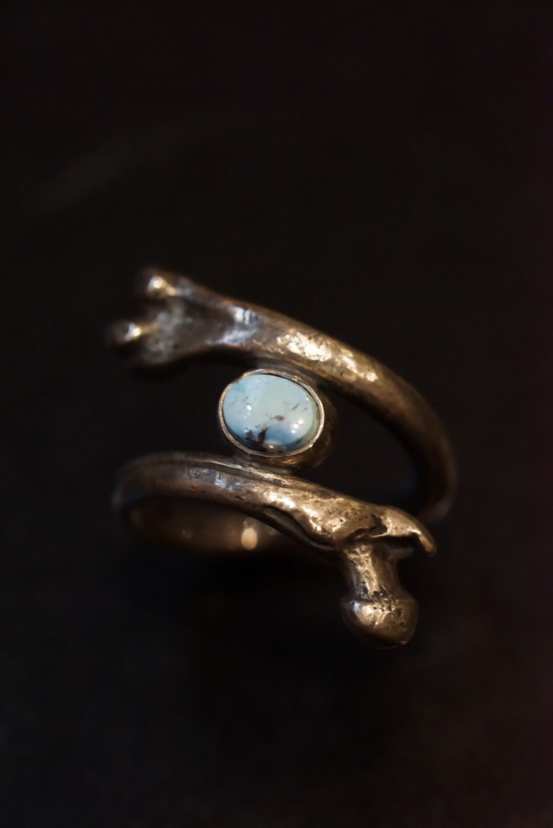 Nine Metal Double Bone Ring w/ Golden Hills Turquoise