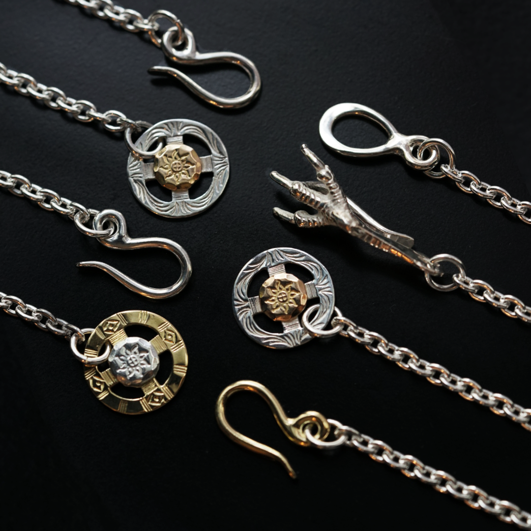 Albatory Silver Claw 18K RG Gold Point Wheel Chain Set