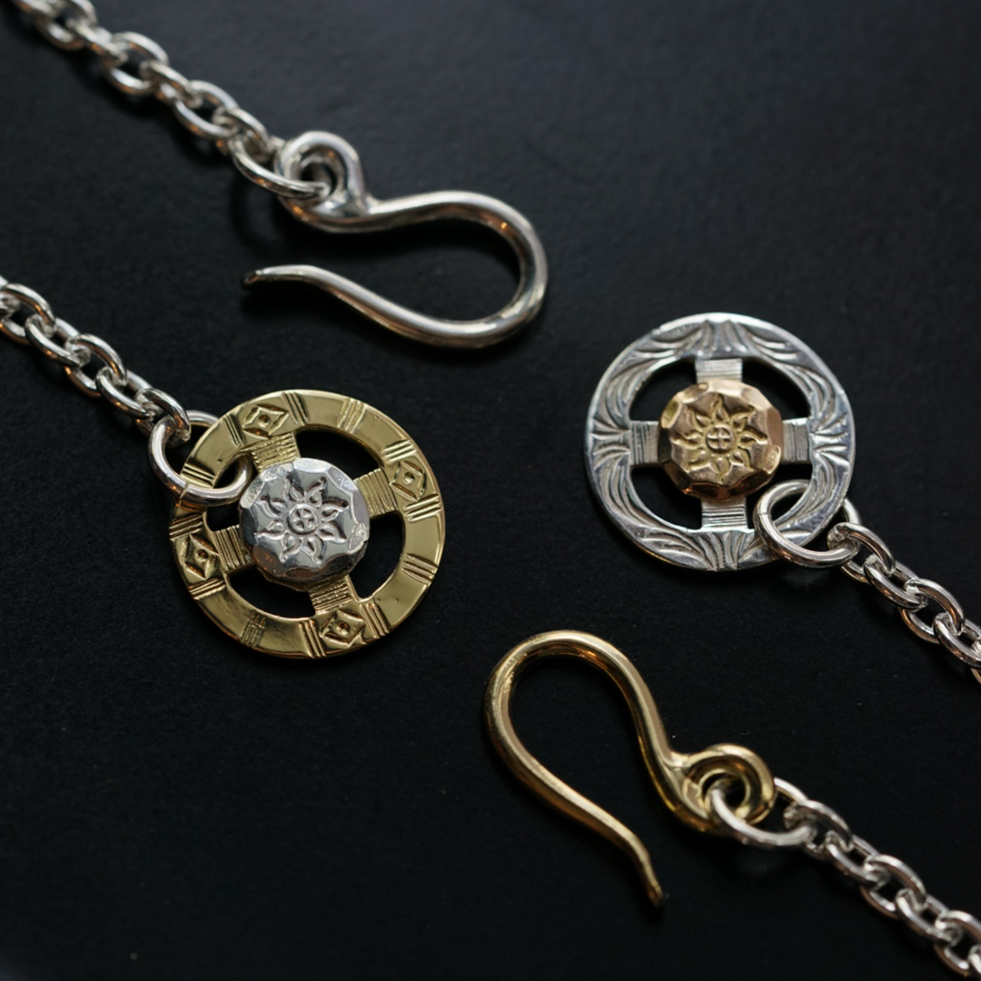 Albatory 18K RG Gold Point Wheel Silver Hook Chain Set