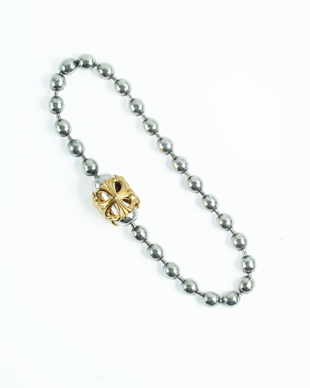 B536-C Ball Chain Bracelet with 18K Gold Plated Cross Basket