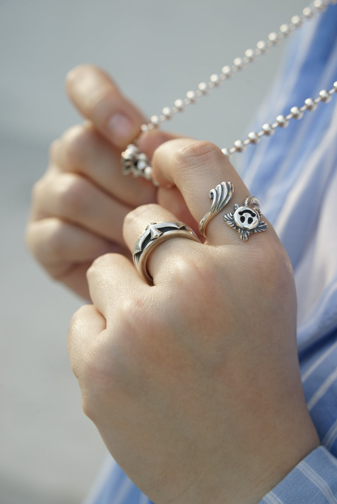 アクセサリー Bill Wall Leather Custom Wave Ring BWL Ring for unisex | Bill Wall Leather Palm Tree Happy Face