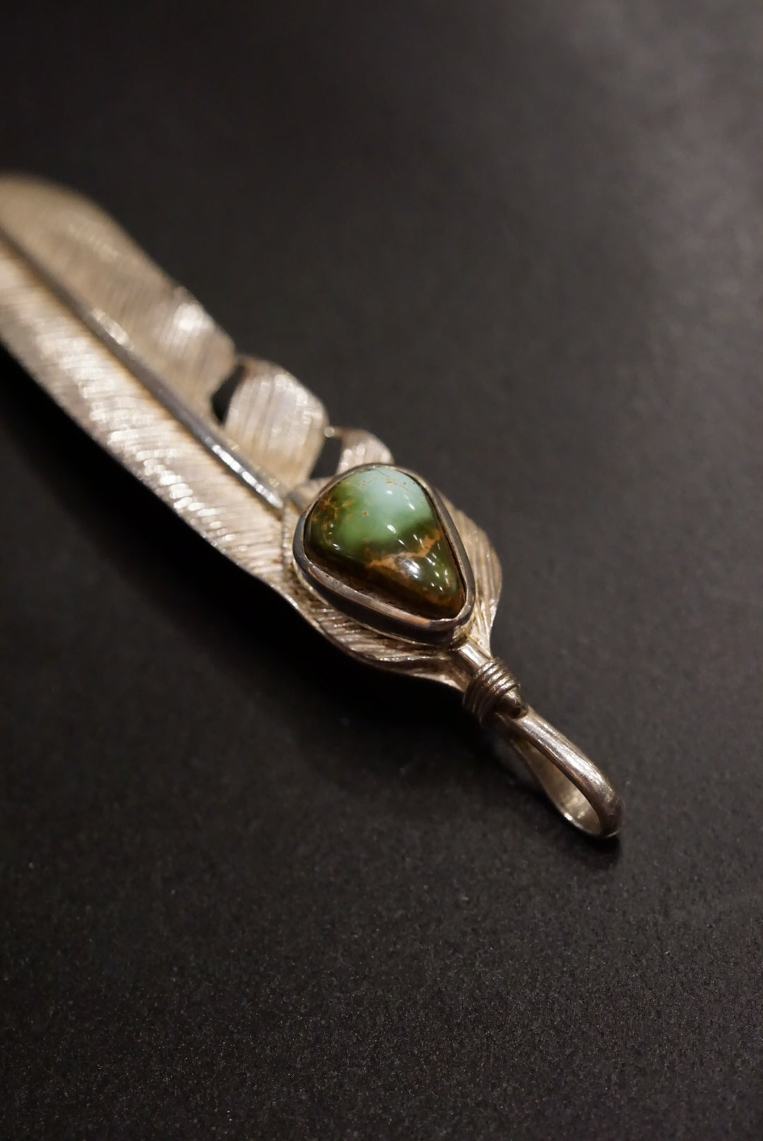 Silver Dollar Craft Top Silver Feather Pendant w/ Royston Turquoise