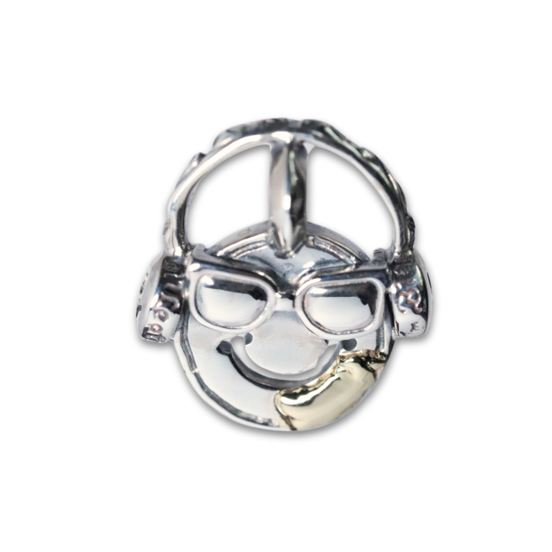 C359 Happy Face Charm w/ Sunglasses w/ Silver Headphones w/1 Spot Gold Overlay