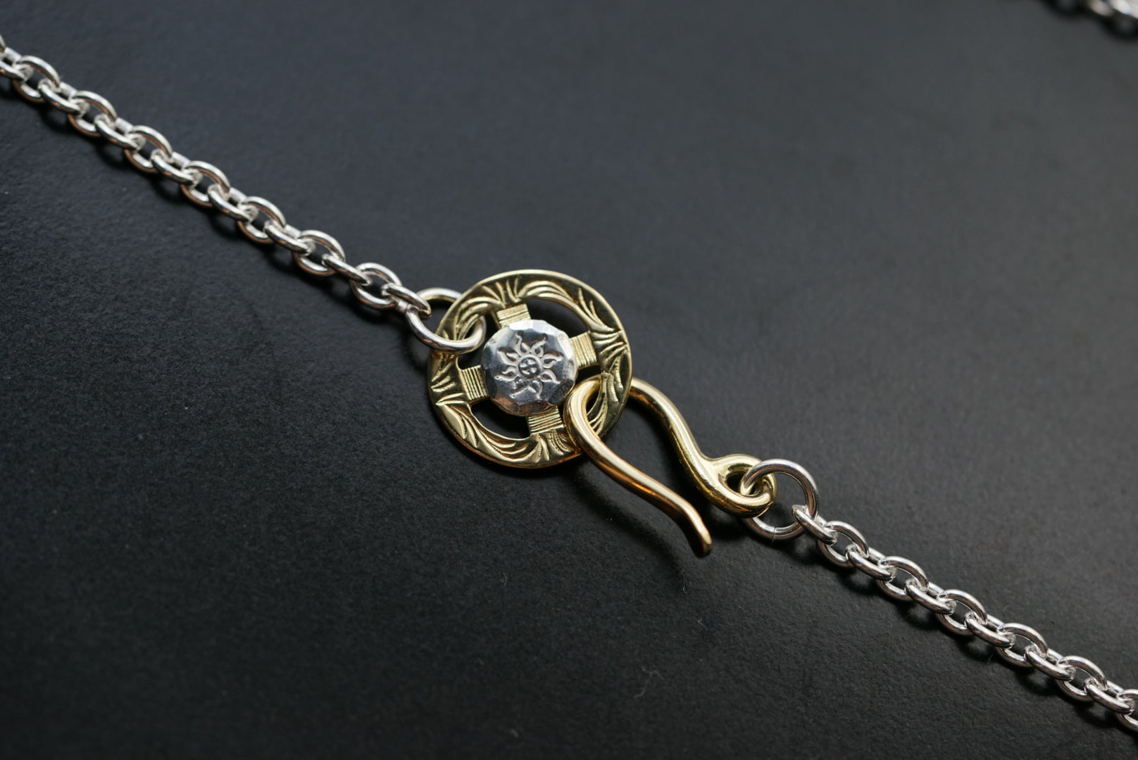 Albatory 18K Gold Hook Double-sided Silver Point Gold Wheel Silver Chain