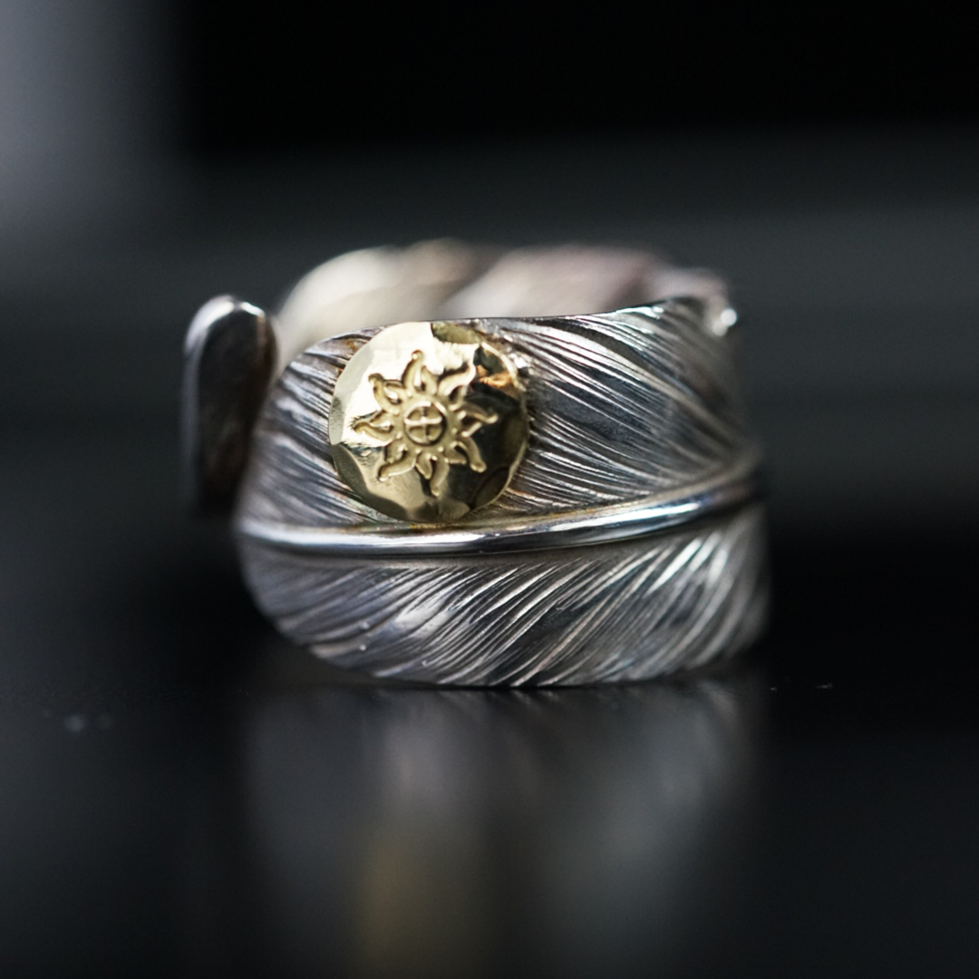 Albatory 18K Gold Point Silver Feather Ring