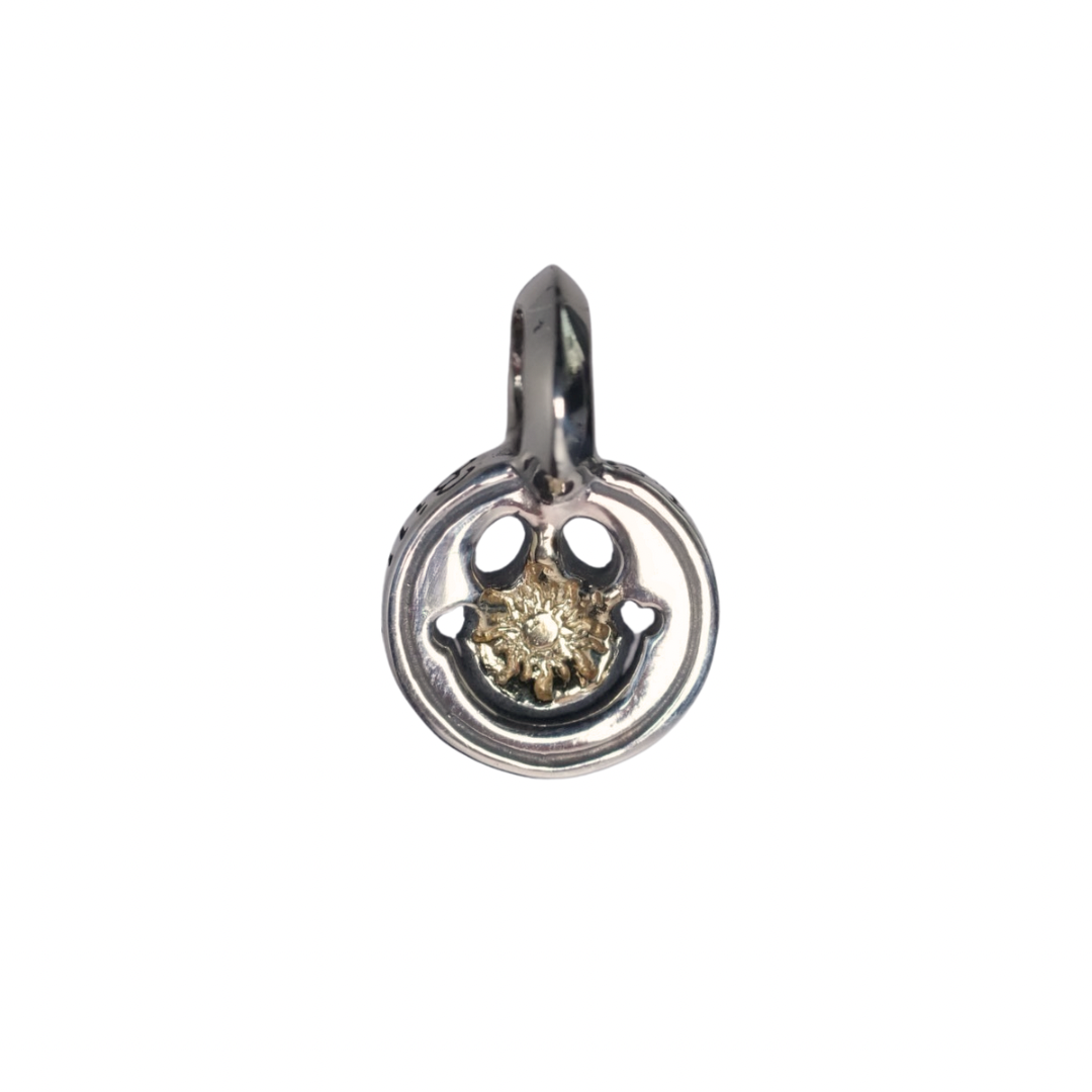 *Custom Made* C373C Small Happy Face Charm w/ Sun Stamp Center w/ 1 Spot 18K Gold Overlay
