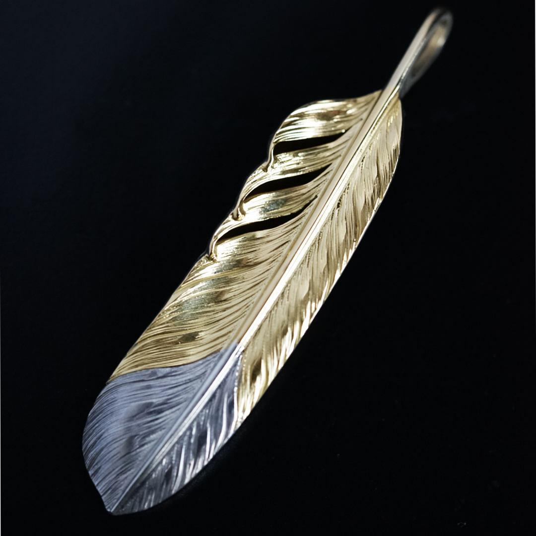 Albatory 18K Top Gold Tip Silver Feather Pendant L