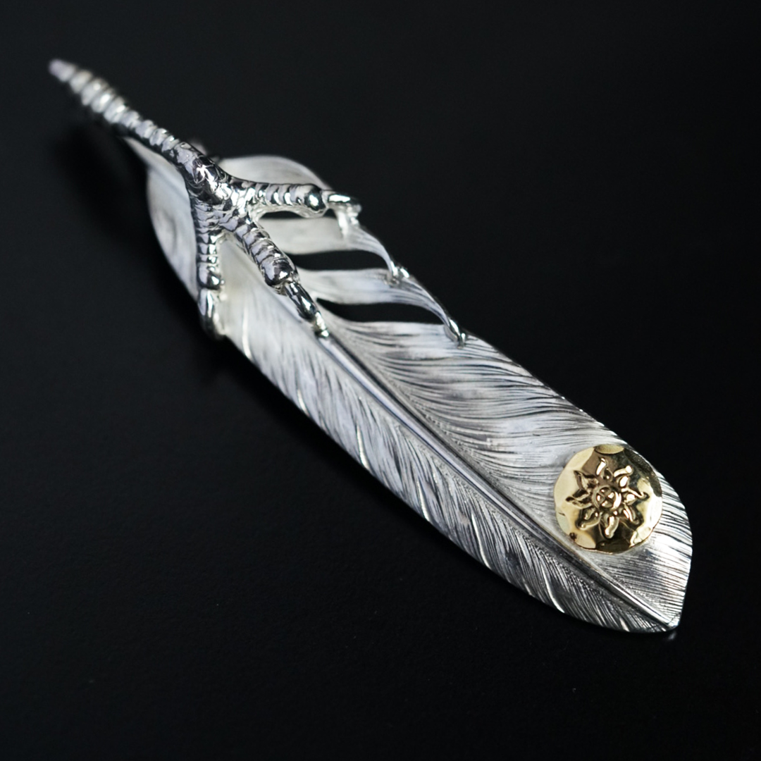 Albatory Silver Claw 18K Gold Point Feather Pendant L
