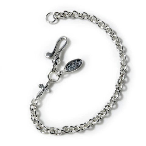 B596 Round Chain Link Bracelet with Tiny Charm and Oval BWL Tag