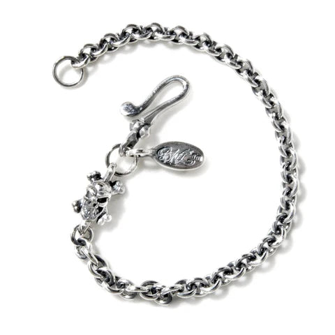 B596 Round Chain Link Bracelet with Tiny Charm and Oval BWL Tag