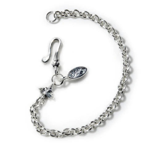 B596 Round Chain Link Bracelet with Tiny Charm and Oval BWL Tag