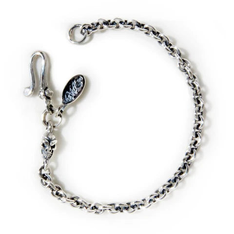 B596 Round Chain Link Bracelet with Tiny Charm and Oval BWL Tag
