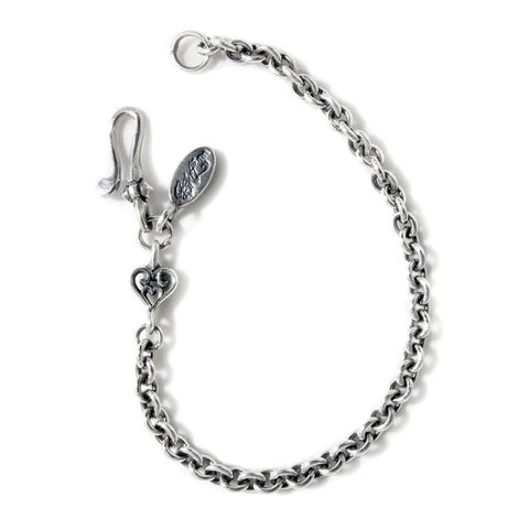 B596 Round Chain Link Bracelet with Tiny Charm and Oval BWL Tag