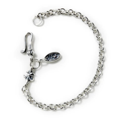 B596 Round Chain Link Bracelet with Tiny Charm and Oval BWL Tag