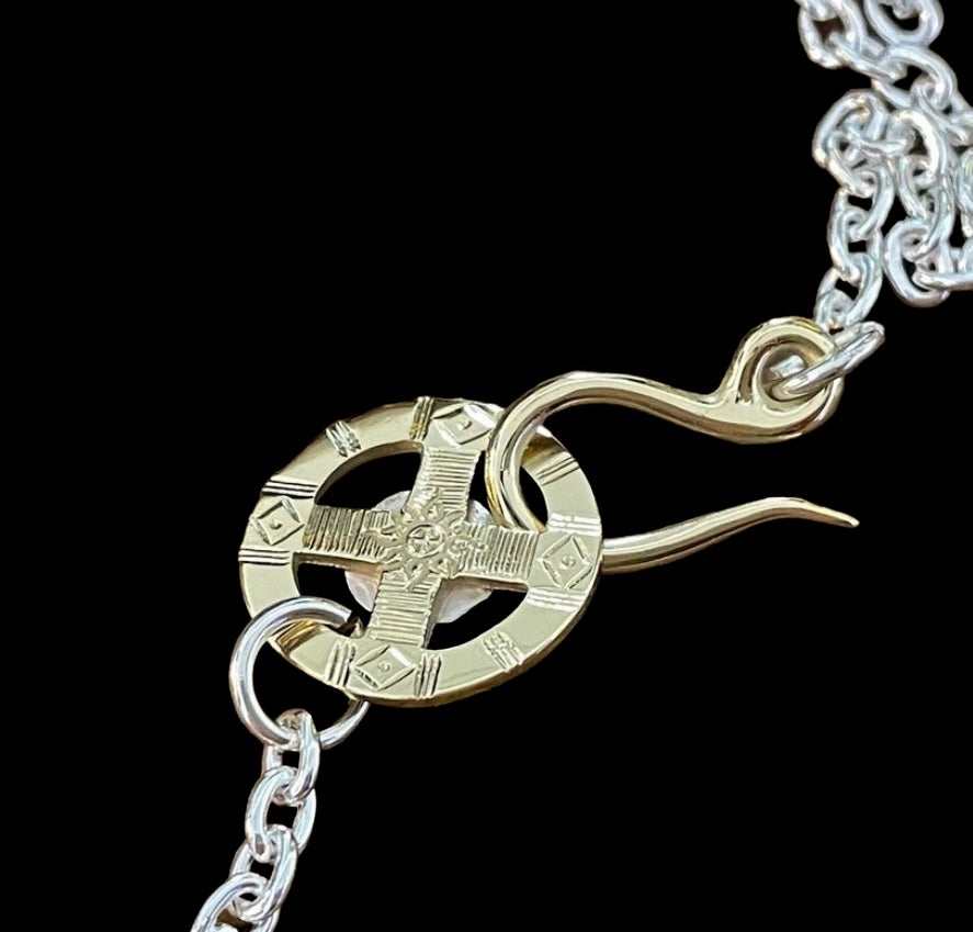 Albatory 18K Gold Hook 18K Gold Wheel with PT900 point Silver Chain