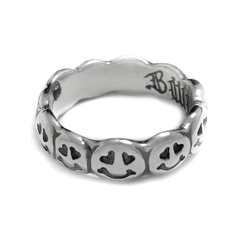 R482 Happy Face with Double Heart Eyes Ring