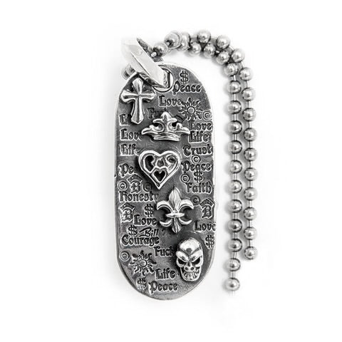 DT642 Oval Graffiti with 5 Charms Dog Tag and Ball Chain