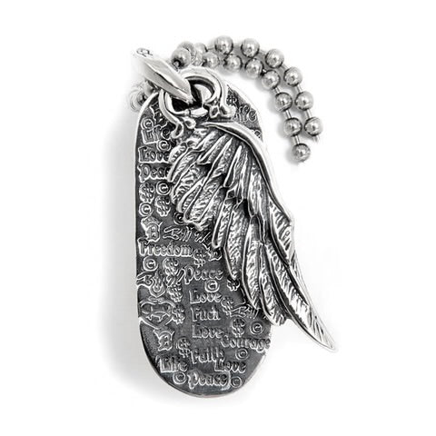 DT641 Oval Graffiti with Wing Dog Tag and Ball Chain