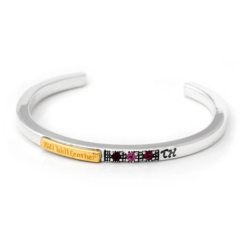 B604G-Amethyst BWL Bracelet - Square Smooth Bangle with 3 Natural Stones and Gold Skid Plate