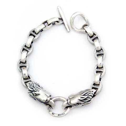 B588 Small Hammered Boat Link Eagle Bracelet