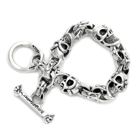B570 Alternating Immortal Cross and Good Luck Skull Links Bracelet