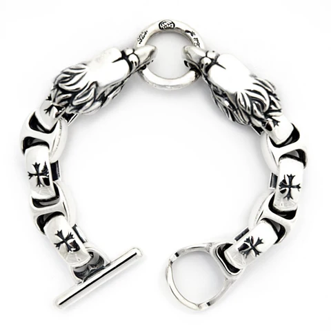 B583 Large Boat Link/Rev Cross with 2 Eagles Bracelet